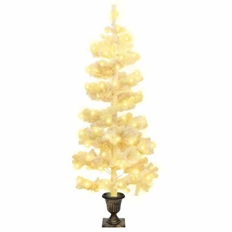 Kunstkerstboom met verlichting en pot 120 cm PVC wit 2