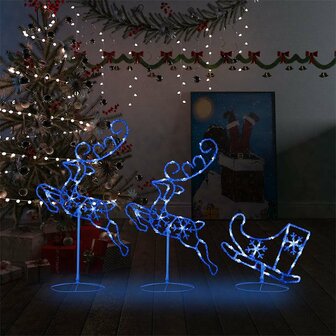 Kerstdecoratie rendieren en slee 260x21x87cm acryl blauw 1
