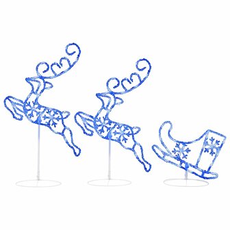 Kerstdecoratie rendieren en slee 260x21x87cm acryl blauw 2