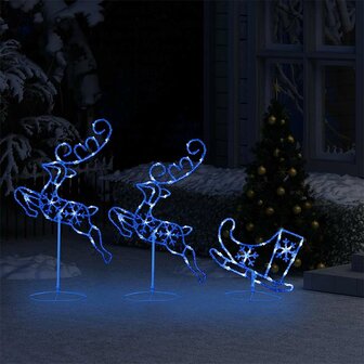 Kerstdecoratie rendieren en slee 260x21x87cm acryl blauw 3