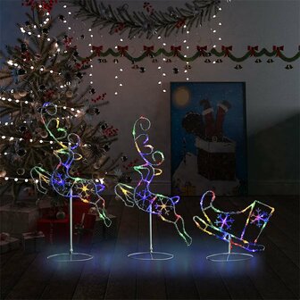 Kerstdecoratie rendieren en slee 260x21x87 cm acryl meerkleurig 1
