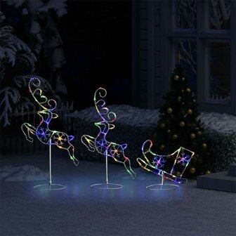 Kerstdecoratie rendieren en slee 260x21x87 cm acryl meerkleurig 3
