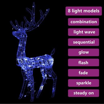 Kerstversiering rendier 140 LED&amp;apos;s 128 cm acryl blauw 5