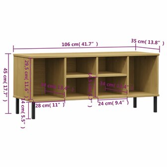 Schoenenrek met metalen poten OSLO 106x35x45cm grenenhout bruin 7