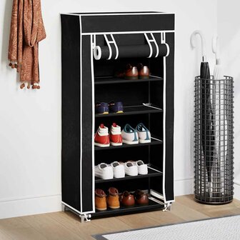 Schoenenkast met hoes 58x28x106 stof zwart 3