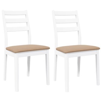 Eetkamerstoelen met kussens 2 st massief hout rubber wit 2