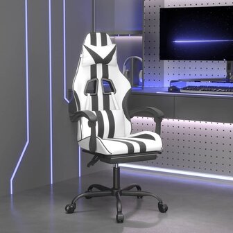 Gamestoel draaibaar met voetensteun kunstleer zwart en wit 1