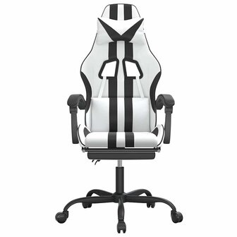 Gamestoel draaibaar met voetensteun kunstleer zwart en wit 3