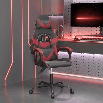 Gamestoel draaibaar kunstleer zwart en wijnrood 1