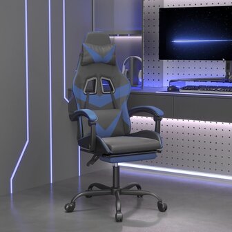 Gamestoel draaibaar met voetensteun kunstleer zwart en blauw 1