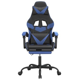 Gamestoel draaibaar met voetensteun kunstleer zwart en blauw 3