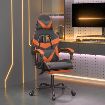 Gamestoel draaibaar met voetensteun kunstleer zwart en oranje 1