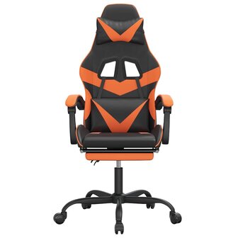 Gamestoel draaibaar met voetensteun kunstleer zwart en oranje 3