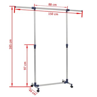 Kledingrek verstelbaar 165x44x150 cm roestvrij staal zilver 8