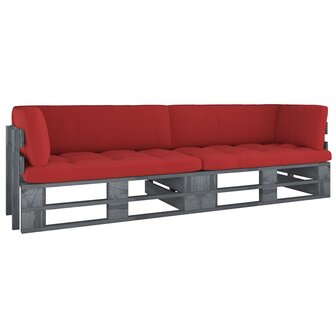 Tweezitsbank pallet met kussens grijs ge&iuml;mpregneerd grenenhout 1