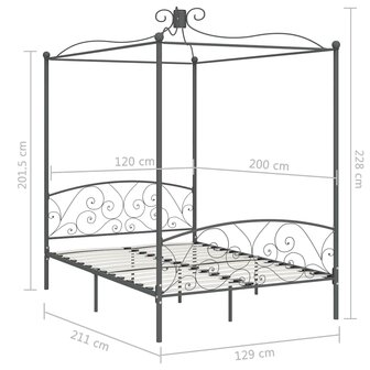 Hemelbedframe metaal grijs 120x200 cm 6