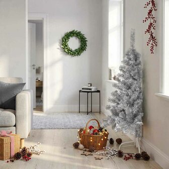 Kunstkerstboom half met standaard 120 cm PET zilverkleurig 1