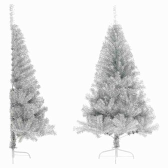 Kunstkerstboom half met standaard 120 cm PET zilverkleurig 2
