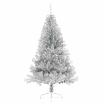 Kunstkerstboom half met standaard 120 cm PET zilverkleurig 4