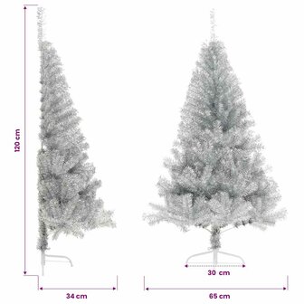 Kunstkerstboom half met standaard 120 cm PET zilverkleurig 9