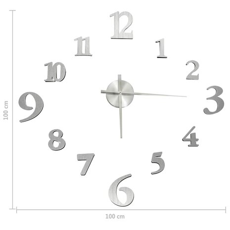 3D-wandklok modern XXL 100 cm zilverkleurig 5