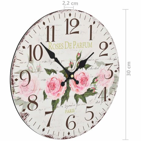 Wandklok vintage stijl 30 cm bloemen 6
