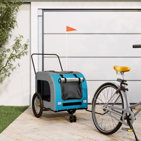 Hondenfietstrailer oxford stof en ijzer blauw en grijs 1