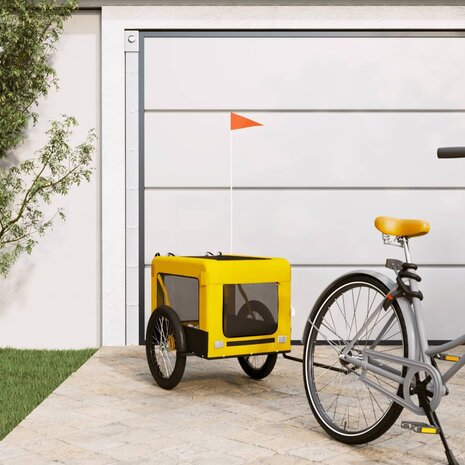 Hondenfietstrailer oxford stof en ijzer geel en zwart 1