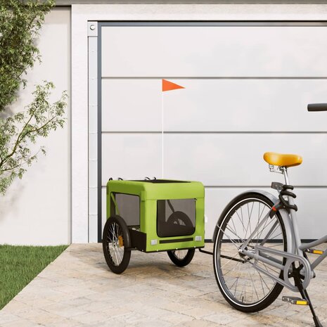 Hondenfietstrailer oxford stof en ijzer groen en zwart 1