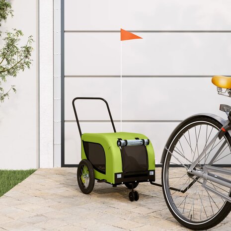 Hondenfietstrailer oxford stof en ijzer groen en zwart 1