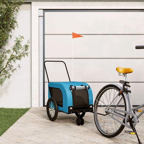 Hondenfietstrailer oxford stof en ijzer blauw en zwart 1
