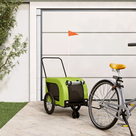 Hondenfietstrailer oxford stof en ijzer groen en zwart 1