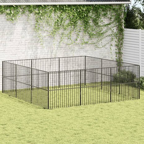 Hondenkennel 12 panelen gepoedercoat staal zwart 1