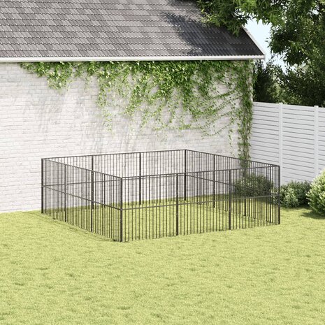 Hondenkennel 12 panelen gepoedercoat staal zwart 3