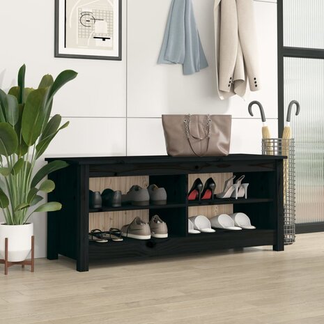 Schoenenbank 110x38x45,5 cm massief grenenhout zwart 1