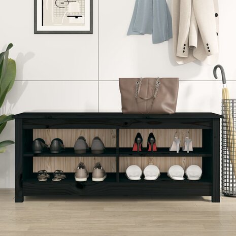 Schoenenbank 110x38x45,5 cm massief grenenhout zwart 5