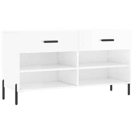 Schoenenbank 102x35x55 cm bewerkt hout hoogglans wit 2
