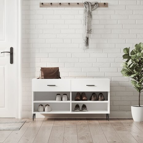 Schoenenbank 102x35x55 cm bewerkt hout hoogglans wit 1