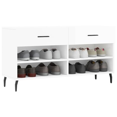 Schoenenbank 102x35x55 cm bewerkt hout hoogglans wit 3
