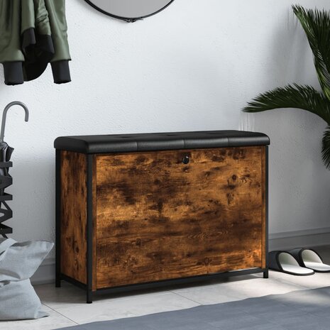 Schoenenbankje met klaplade 82x32x56 cm gerookt eikenkleurig 3