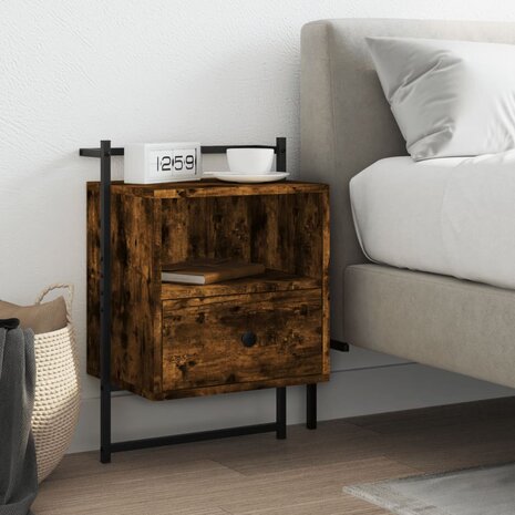 Nachtkastje wandgemonteerd 40x30x61 cm hout gerookt eikenkleur 1