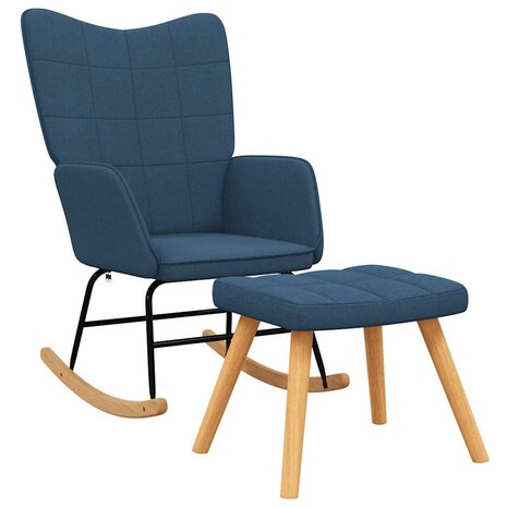 Schommelstoel met voetenbank stof blauw 2