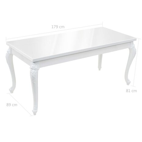 Eettafel 179x89x81 cm hoogglans wit 9