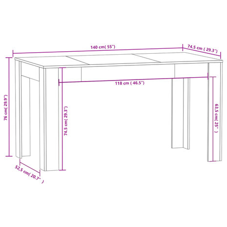 Eettafel 140x74,5x76 cm spaanplaat betongrijs 5