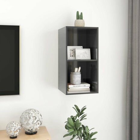 Tv-wandmeubel 37x37x72 cm bewerkt hout hoogglans grijs 6