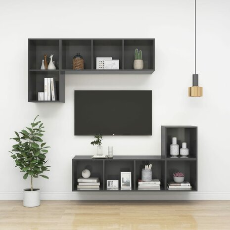 Tv-wandmeubel 37x37x72 cm bewerkt hout hoogglans grijs 8