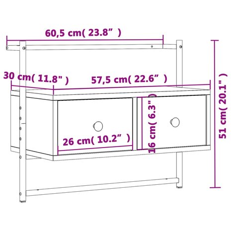 Tv-meubel wandgemonteerd 60,5x30x51 cm hout grijs sonoma eiken 9
