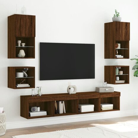 Tv-wandmeubels met LED 2 st 30x28,5x30 cm bruin eikenkleur 5