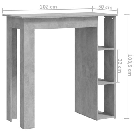 Bartafel met schap 102x50x103,5 cm bewerkt hout betongrijs 7