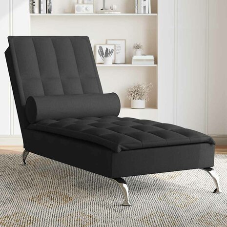 Massage chaise longue met bolster stof zwart 1